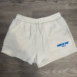 Cream Fox Boutique White Lounge Shorts with Blue Logo